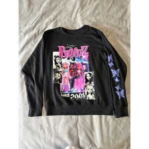 Bratz Since 2001 Graphic Sweatshirt Black Purple Butterfly Sleeve Y2K Small